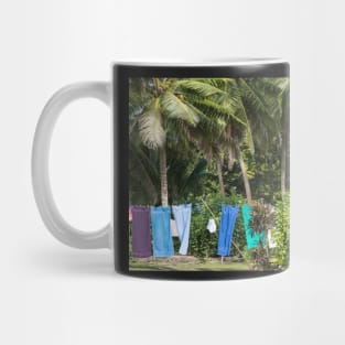 Towels hanging. Mug